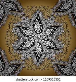 Boho style flower. Vector Mandala. White, yellow and gray colors. Tiled mandala design, best for print fabric or papper and more.