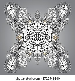 Boho style flower. White, gray and black colors. Vector Mandala. Tiled mandala design, best for print fabric or papper and more.