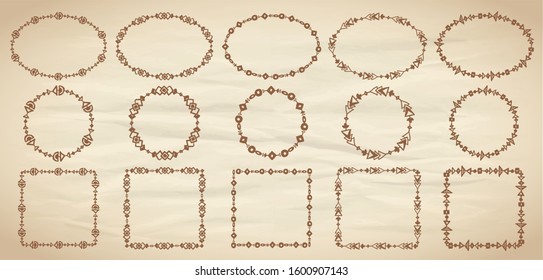 Conjunto de quadros geométricos estilo boho, ilustração vetorial desenhada à mão