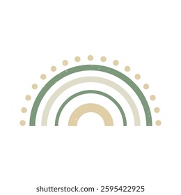 Boho style geometric rainbow. Abstract shapes with texture. Modern aesthetic. Green organic wall decor, cover, print, card, branding designs.