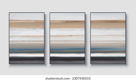 Tríptico de arte vectorial geométrico de estilo boho, pintura de arte abstracto