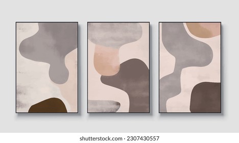 geometrische Vektorgrafik-Triptychon im Boho-Stil, abstrakte Kunstmalerei