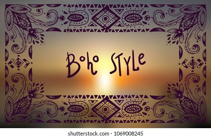Boho style graphic elements. Beautiful hand drawn illustration. Trible nature pattern for your design.