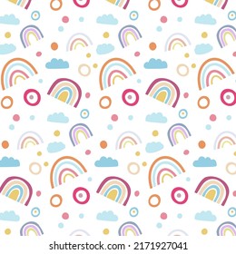 Boho style hand drawn rainbow pattern background 
