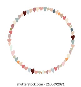 Boho style hearts round frame simple vector illustration in trendy pastel colors, symbol of love holiday, St Valentine day celebration collection for making cards, banners, modern posters