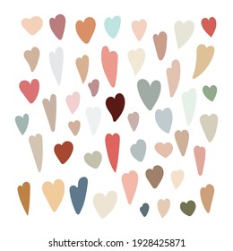 Boho style hearts simple vector illustration in trendy pastel colors, symbol of love, St Valentine day collection for making cards, banners, modern posters