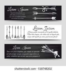 Boho style horizontal banners template with hand drawn ethnic arrows vector