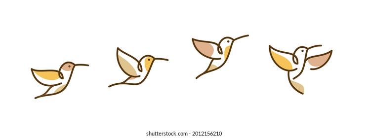 boho style Illustration of colibri birds in wall art design, minimal bird line logo icon illustration isolated on white background, abstract colorful hummingbird vector line art