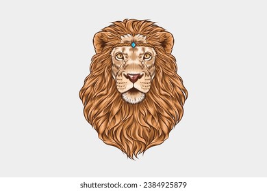 boho style lion head, furry art illustration, gybsy fashion animal