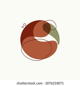 Boho style logo. Abstract overlapping natural colored shapes, lines, and dots. Hand-drawn icon for beauty identity, fashion studio, natural branding, and luxury concept.