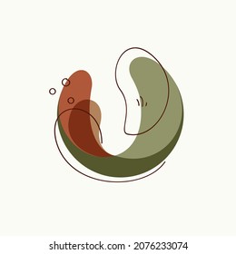 Boho style logo. Abstract overlapping natural colored shapes, lines, and dots. Hand-drawn icon for beauty identity, fashion studio, natural branding, and luxury concept.