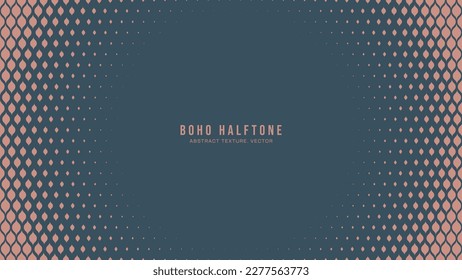 Boho Style Modern Halftone Vector Round Frame Aesthetic Elegant Abstract Background. Fancy Half Tone Gypsy Scale Pattern Trendy Fashionable Subtle Texture. Stylish Minimalist Luxurious Wide Wallpaper