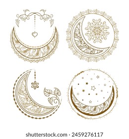 Conjunto de ilustraciones de luna de estilo boho.