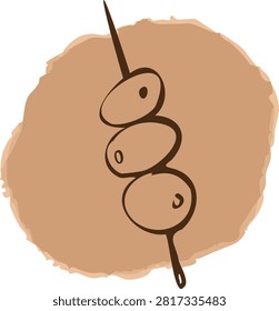 Boho style olives on a skewer logo with continuous line art on abstract brown watercolor blob background