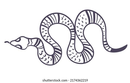 Boho style ornamental magical witchy spiritual snake line art design element. Vector flat graphic design illustration