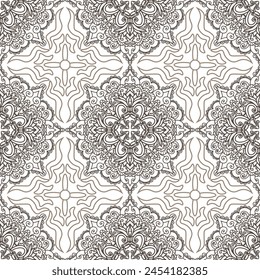 Boho-Stil ornamentale Muster, Mandala-Muster, weißer Hintergrund. Nahtloses Blumenmuster-318.