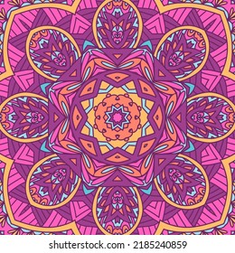 Boho style ornaments. Abstract psychedelic colorful seamless flower ornamental. Vector pattern Festive medallion mandala