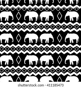 Boho style pattern, elephant pattern, tribal background seamless
