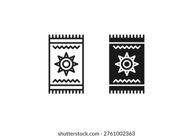Boho Style Patterned Rug Icon with Sun and Zigzag Design Muslim Sajadah