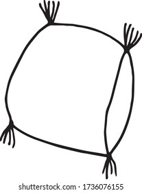 Boho style pillow with tassels. Hand drawn doodle. vector scandinavian monochrome minimalism. single element for card, poster, sticker, cozy home, hygge