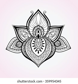 Boho style postcard with ethnic patterns. Ethnic design for cards, invitations, wedding. Alchemy, spirituality, occultism. Vector illustration for t-shirt print.