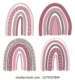 El arcoíris estilo boho para la decoración de las paredes de las habitaciones para niños. Simple doodle vectorial ilustración de arco dibujado a mano. Arcoiris escandinavo para impresión, tela, papel pintado