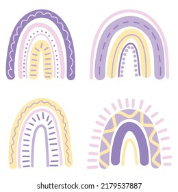Boho style rainbow for children's room wall decor. Simple doodle vector hand drawn arch illustration. Scandinavian rainbow for print, fabric, wallpaper