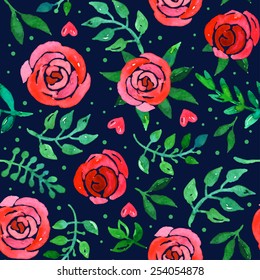 Boho style roses seamless pattern. Watercolor illustration.