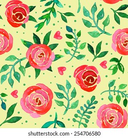 Boho style roses seamless pattern. Watercolor illustration.