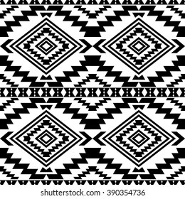 Boho style seamless pattern with ethnic aztec ornament. Abstract wallpaper in folklore style. Black and white.
