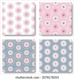 Boho style seamless pattern set. Cute and cozy cottagecore vector backgrounds. Print template