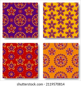 Boho style seamless pattern set. Cute and cozy cottagecore vector backgrounds. Print template