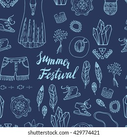 Boho style seamless vector patter. Summer fest design. Young and free.