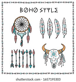 ilustración vectorial dibujada a mano con estilo boho; diseño hippie o hipster