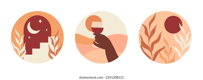 Boho style social media stories highlights.