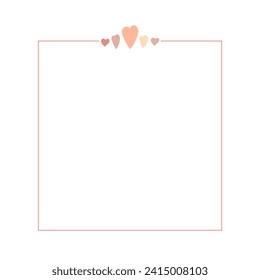 Marco cuadrado de estilo boho y corazones simple ilustración vectorial en los colores pastel de moda, símbolo de la fiesta del amor, colección de celebraciones de San Valentín para hacer tarjetas, pancartas, afiches modernos