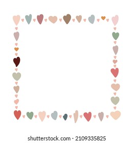 Boho style square heart frame simple vector illustration in trendy pastel colors, symbol of love holiday, St Valentine day celebration collection for making cards, banners, modern posters