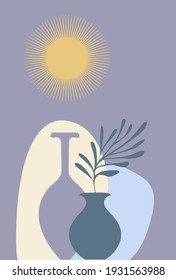 Boho style sun plants vase poster colorful