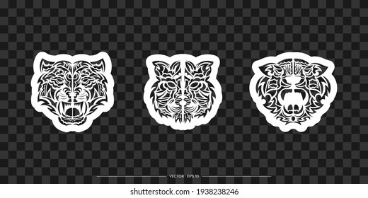 Boho style tiger print set. Polynesian style tiger face. Isolated. Vector illustration.