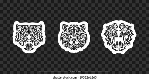 Boho style tiger print set. Polynesian style tiger face. Isolated. Vector 