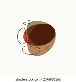 Boho style triangle logo. Abstract overlapping green and brown shapes, lines, and dots. Hand-drawn icon in ethnic style for beauty identity, coffee shop, natural branding, and Scandinavian concept.
