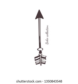 Boho style vector Arrow for tattoo, icon, flyers,cards .  Bohemian tribal  Decor element for design