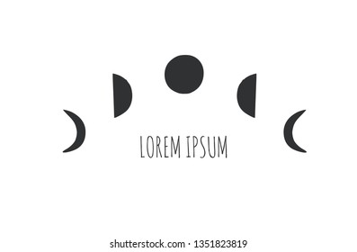 Boho style vector concept for tattoo, icon, flyers,cards with  moon phases.  Bohemian tribal collection. Handwritten lettering