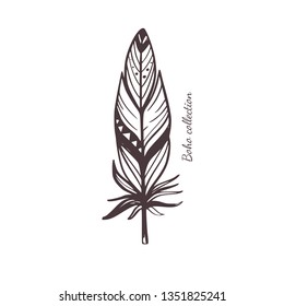 Boho style vector Feather, Bohemian tribal element