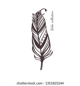 Boho style vector Feather, Bohemian tribal element
