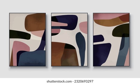 Estilo Boho acuarela arte vectorial geométrico triptque, negro y azul bloque de color monograma