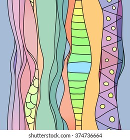 Boho style wavy stripes textile pattern. Colorful East Asian or African seamless background.