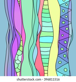 Boho style wavy stripes textile pattern. Colorful East Asian or African seamless background.