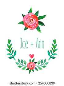Boho style wedding invitation template. Watercolor illustration.