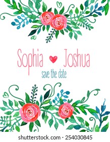 Boho style wedding invitation template. Watercolor illustration.